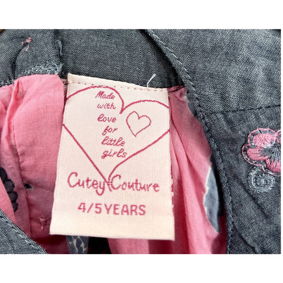 Cutey Couture Pink and Grey Dress with Split Overskirt, GIrls 4/5 Years - Picture 3 of 3